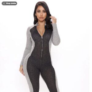 Fashion Nova Grey Long Sleeve Jumpsuit